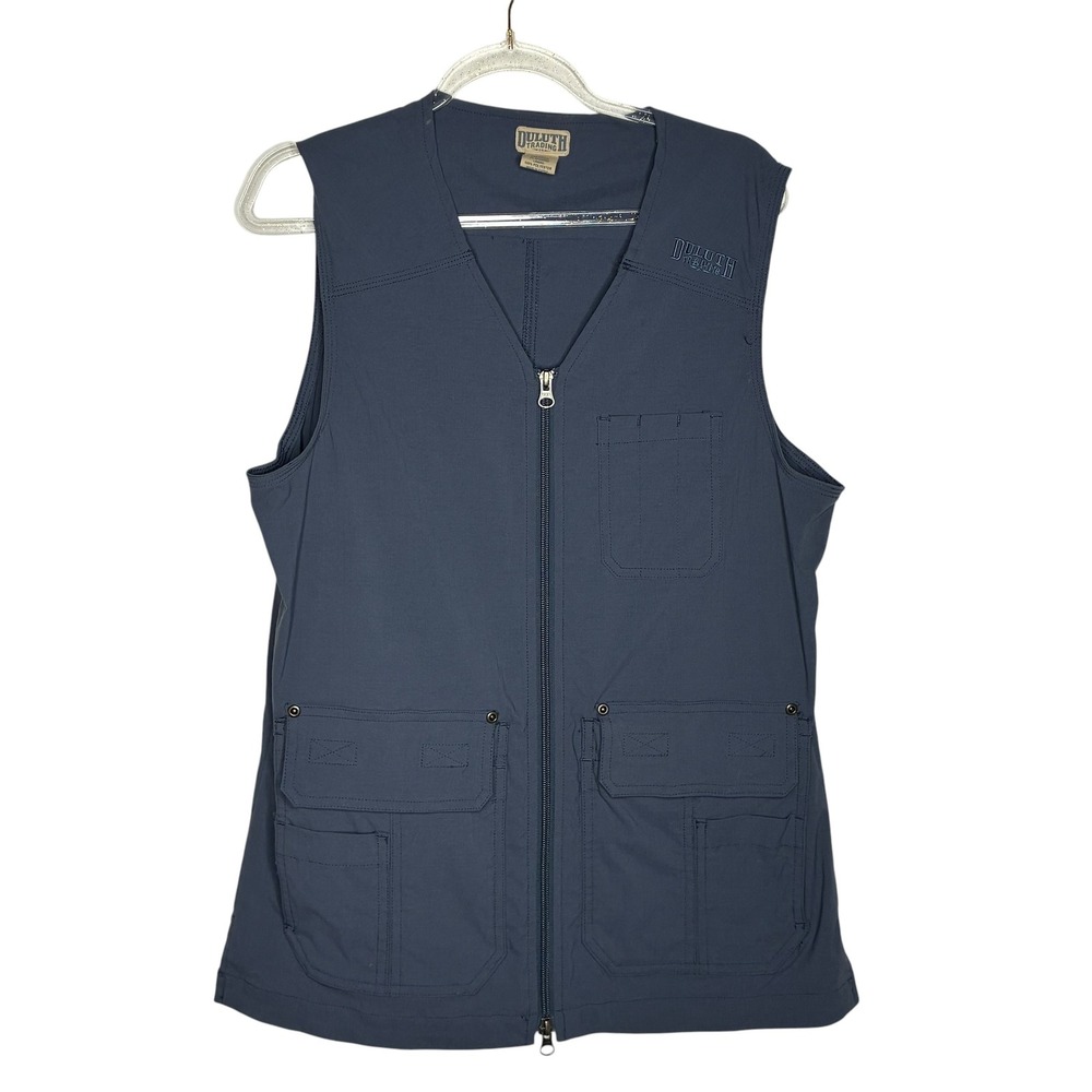 Duluth Trading Co Women Small Blue Heirloom Gardening Utility Vest Zip Cargo